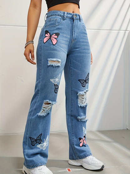 Jean papillon déchiré femme TILLHA PARIS vue détaillée